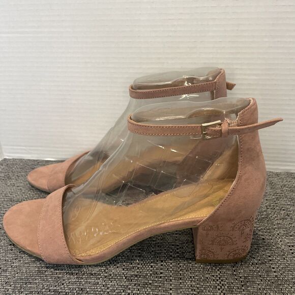 Report Sandals Womens Size 11 Pink Block Heel Ankle Strap Faux Suede Open Toe - Picture 4 of 15